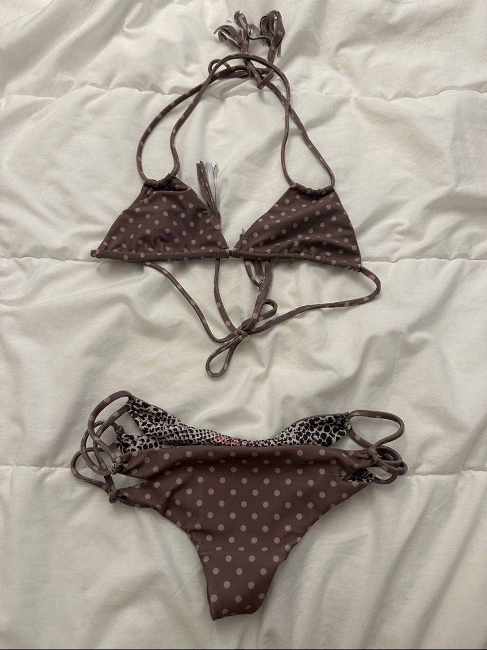 Women’s Gray with Polka Dot Triangle Bikini Set